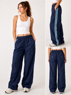 West Coast Connection Y2K Navy Striped Wide Leg Windbreaker Pants S